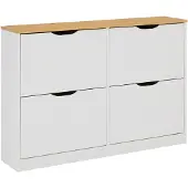 Idimex BASIL schoenenkast met 2x2 kiepbakken in wit/bruin, massief grenen Hoofdafbeelding