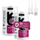 Uniross Batteries Rechargeable Lithium D USB-C 1.5V 2 pack