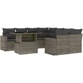 vidaXL 9-delige Loungeset met kussens poly rattan grijs