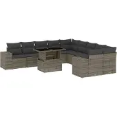 vidaXL 11-delige Loungeset met kussens poly rattan grijs