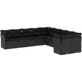 vidaXL 10-delige Loungeset met kussens poly rattan zwart