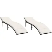 vidaXL Ligbedden 2 st met kussens poly rattan zwart
