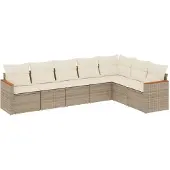 vidaXL 7-delige Loungeset met kussens poly rattan beige