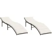 vidaXL Ligstoelen 2 st met kussens poly rattan bruin