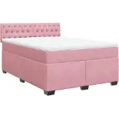 vidaXL Boxspring met matras fluweel roze 160x200 cm