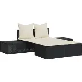 vidaXL Ligbed 2-persoons met kussens poly rattan zwart