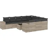 vidaXL 11-delige Loungeset met kussens poly rattan lichtgrijs