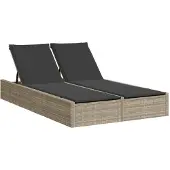 vidaXL Ligbed 2-persoons met kussens poly rattan lichtgrijs