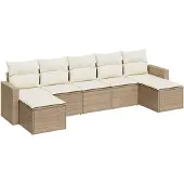 vidaXL 7-delige Loungeset met kussens poly rattan beige