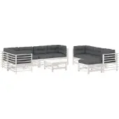 vidaXL 10-delige Loungeset met kussens massief hout wit