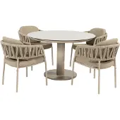 4SO Calma Sarah dining tuinset 120xH75 cm rond 5 delig keramiek latte
