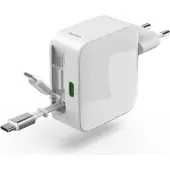 Hama 65W Snellader - 2x USB-C - Uittrekbare oplaadkabel - Wit