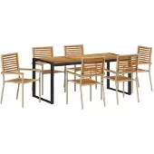 vidaXL Tuin Eettafel Set 7 st Beige en Bruin poly rattan