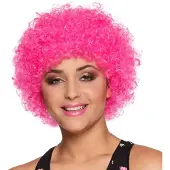Boland Traciks - Pruik Pop knalroze Roze - Afro - Kort - Unisex - Clown - 80's & 90's - Disco