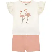 Dirkje T-shirt + korte broek ecru/roze Set Meisjes Stretchkatoen Ronde hals - maat 74