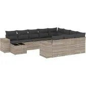 vidaXL 11-delige tuinmeubelset met sofa en kussens, lichtgrijs, polyrotan