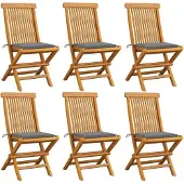 Syfax Klapstoelen met grijze kussens, 6 stuks, massief teakhout