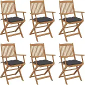 Syfax Inklapbare stoelen 6 st met kussens massief acaciahout