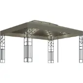 Syfax Prieel met dubbel dak en LED-lichtslinger 3x4 m taupe
