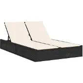Syfax Ligbed 2-persoons met kussens poly rattan zwart