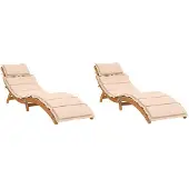 Syfax Ligstoelen 2 st met kussens massief acaciahout beige
