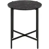 Ebuy24 Bijzettafel Lamoine Mel rond marmerlook zwart metaal 40x45 cm