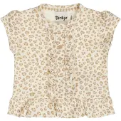 Dirkje T-shirt met panterprint ecru rib gebreid Meisjes Stretchkatoen Ronde hals - maat 104