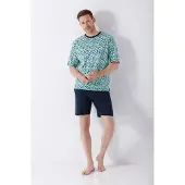 Hajo heren shortama turquoise blokjespatroon | Maat 52