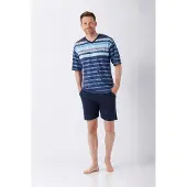 Hajo Blauw gestreepte heren shortama | Maat 46