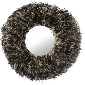 J-Line spiegel Rond Sisal - riet - zwart/wit