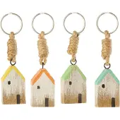J-Line sleutelhanger Huis Deur - hout - mix - 4 stuks