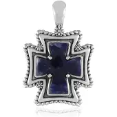Cavill - Zilveren Hanger - 925 Sterling Zilver - 7 875 ct Braziliaanse Sodaliet - Elegante Kruishanger Met Gevlochten Rand