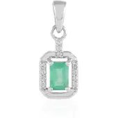 Cavill - Hanger Zilver Gerhodineerd - 925 Sterling Zilver - Socoto Smaragd 0,522 ct Achthoekig - 11 Zirkonia 0,117 ct - Elegant Design 21x9 mm