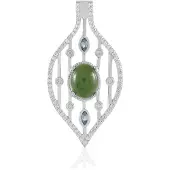 Cavill - Zilveren Hanger 925 Sterling Zilver Platina Geplateerd - 2x0 79 ct Ovale Canadese Jade & 0 159 ct Londense Blauwe Topaas