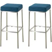 CLP Set van 2 barkrukken Montreal, met beklede zittingen en frame, inclusief voetsteun | Kleur: blauw, frame: roestvrij staal