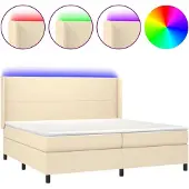 vidaXL Boxspring met matras en LED stof crèmekleurig 200x200 cm