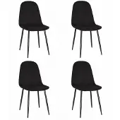 Leobert Set van 4 eetkamerstoelen COMO - Zwart Fluweel – Zwarte Metalen Poten