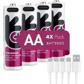Uniross Batteries USB-C Oplaadbare AA Li-ion Batterijen - 1.5V Constante Output - 1500mAh / 2400mWh - Set van 4 inclusief 4-in-1 Laadkabel