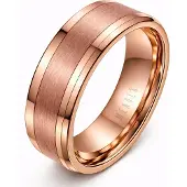 Mendes Wolfraam heren ring Rosegoud geborstelde streep 8mm-20mm