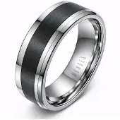 Mendes Wolfraam heren ring Geborsteld Zwarte Streep 8mm-20mm