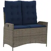 vidaXL Tuinbankje verstelbaar met kussens poly rattan grijs