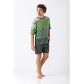 Hajo heren shortama groen met streepjes - Groen - Maat - 56