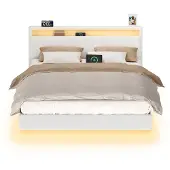 Vasagle Tweepersoonsbedframe met zwevend effect en ledverlichting, wolk wit / 160x200cm