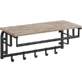Vasagle Wandplank met 5 afneembare haken, Grijs + Zwart