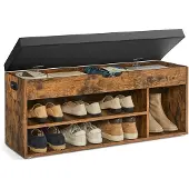 Vasagle Schoenenbank met zitting bekleed in vintage bruin, Vintage bruin / 30 x 100 x 44 cm