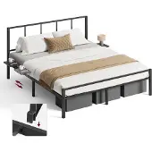 Vasagle Tweepersoons metalen bedframe met hoofdbord en praktische opbergplanken