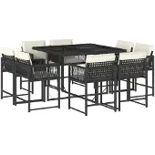 vidaXL 9-delige Tuinset poly rattan zwart