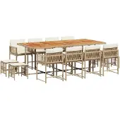 vidaXL 13-delige Tuinset met kussens poly rattan beige