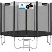 Songmics Trampoline met met veiligheidsnet beklede stangen, Zwart / 366 cm