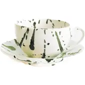 Val Pottery Foolish Cosy cappuccino kop en schotel groene spot